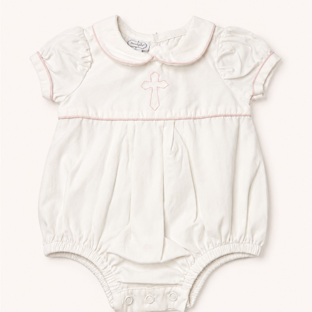 Mud Pie White Bubble with Pink Trim and Cross